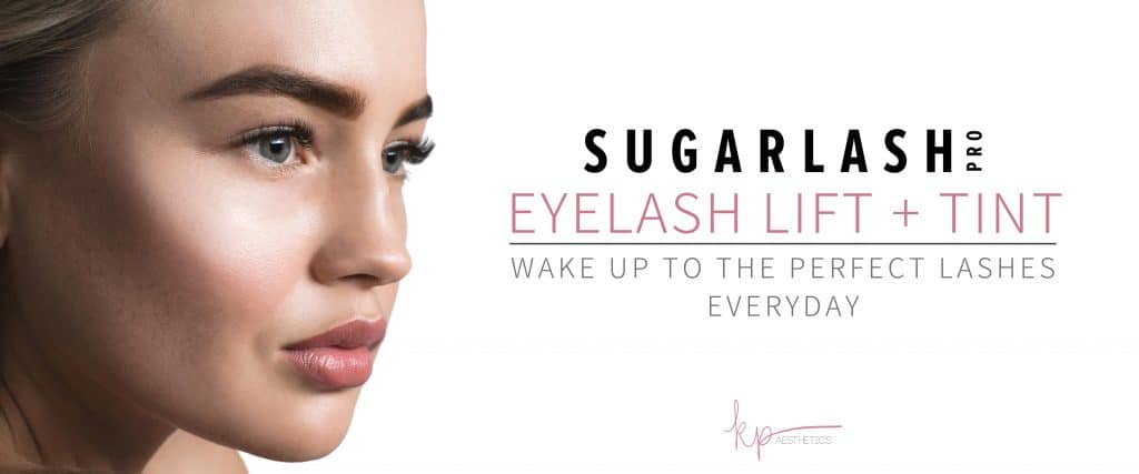 Woman showing her results from Sugarlash Eyelash lift and tint from KP Aesthetics.