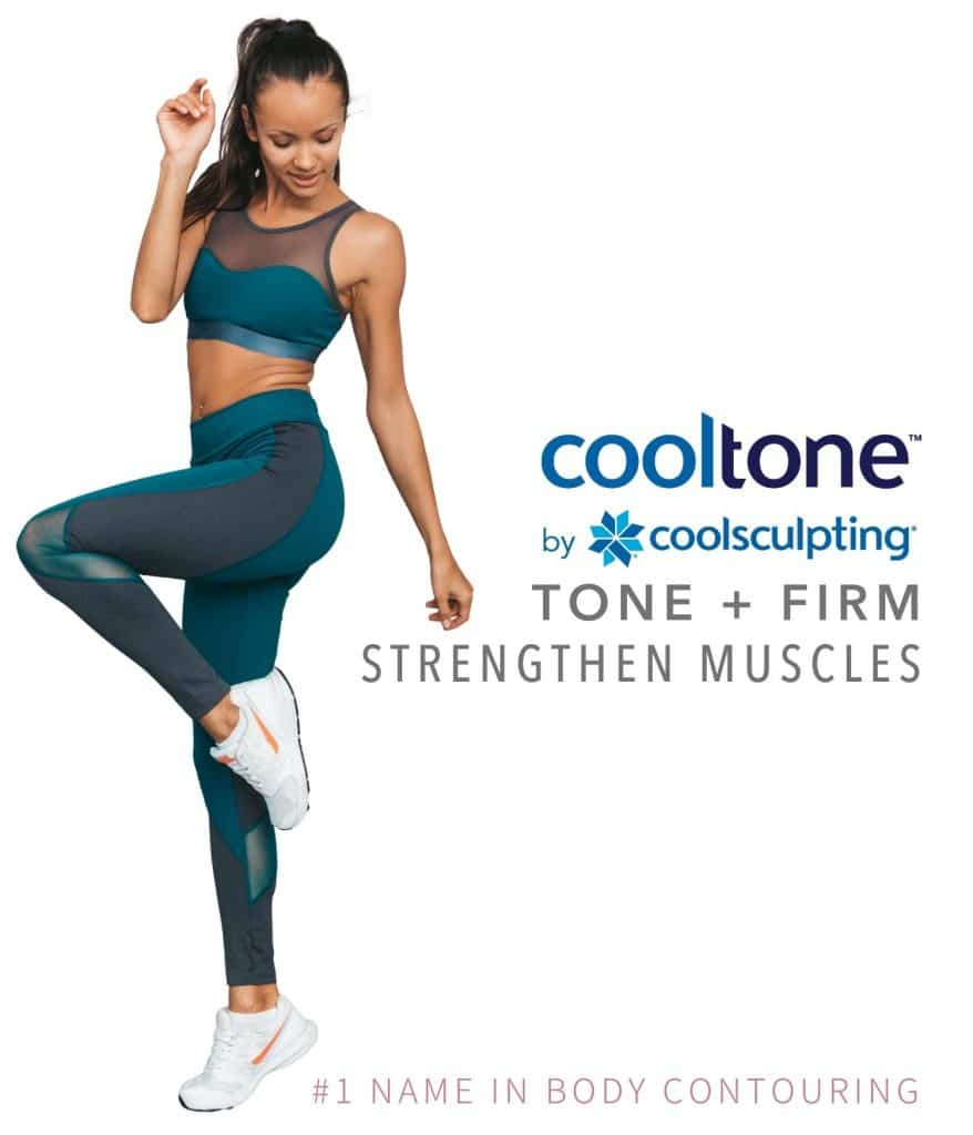 Woman models in her athletic clothing with toned physique after cooltone in newtown square, pa at kp aesthetics.