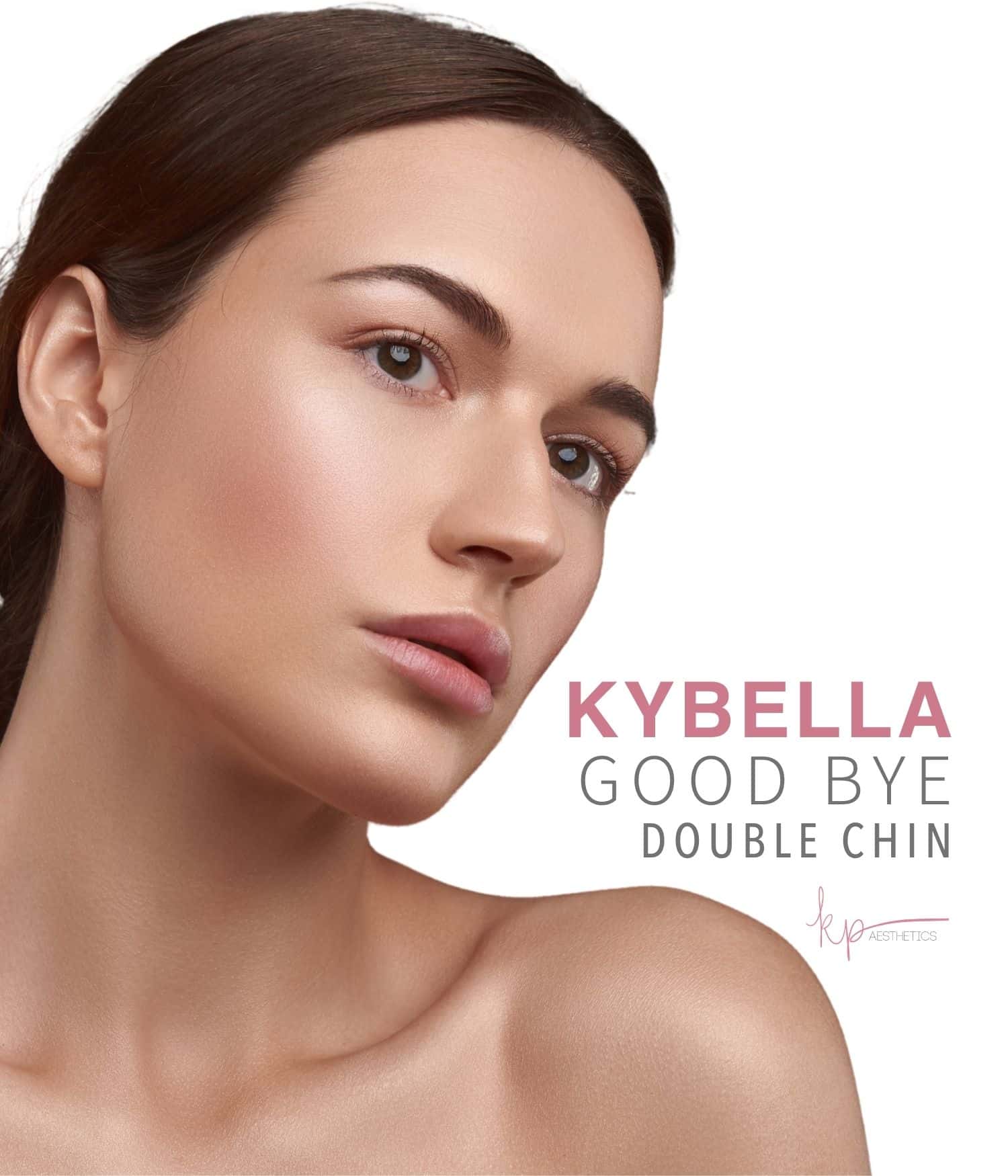 Woman after kybella treatment for double chin at kp aesthetics.