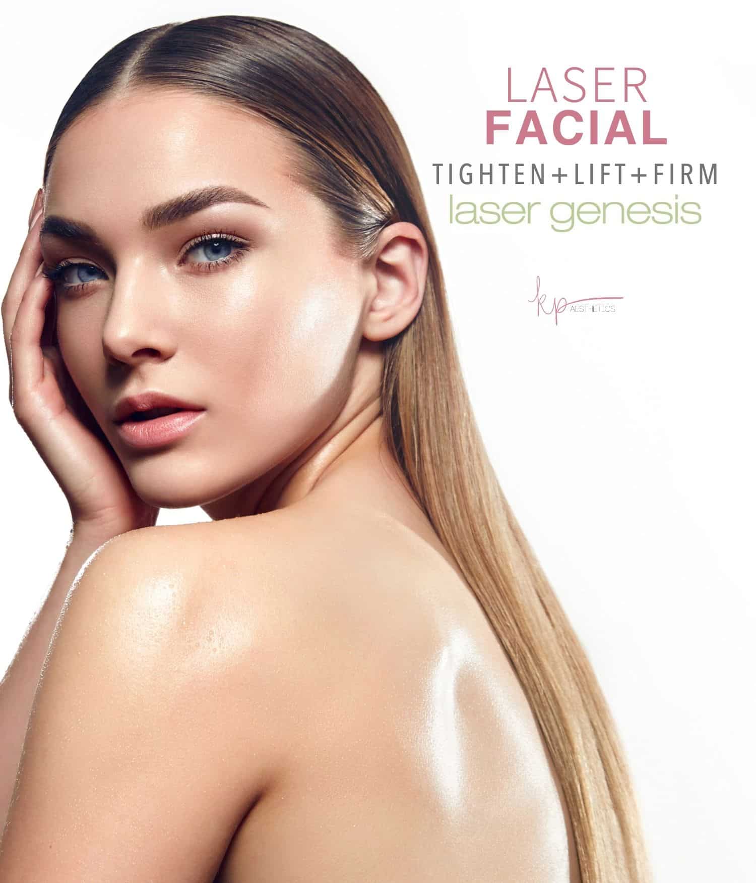 Woman with firm and beautiful skin models her laser facial results.