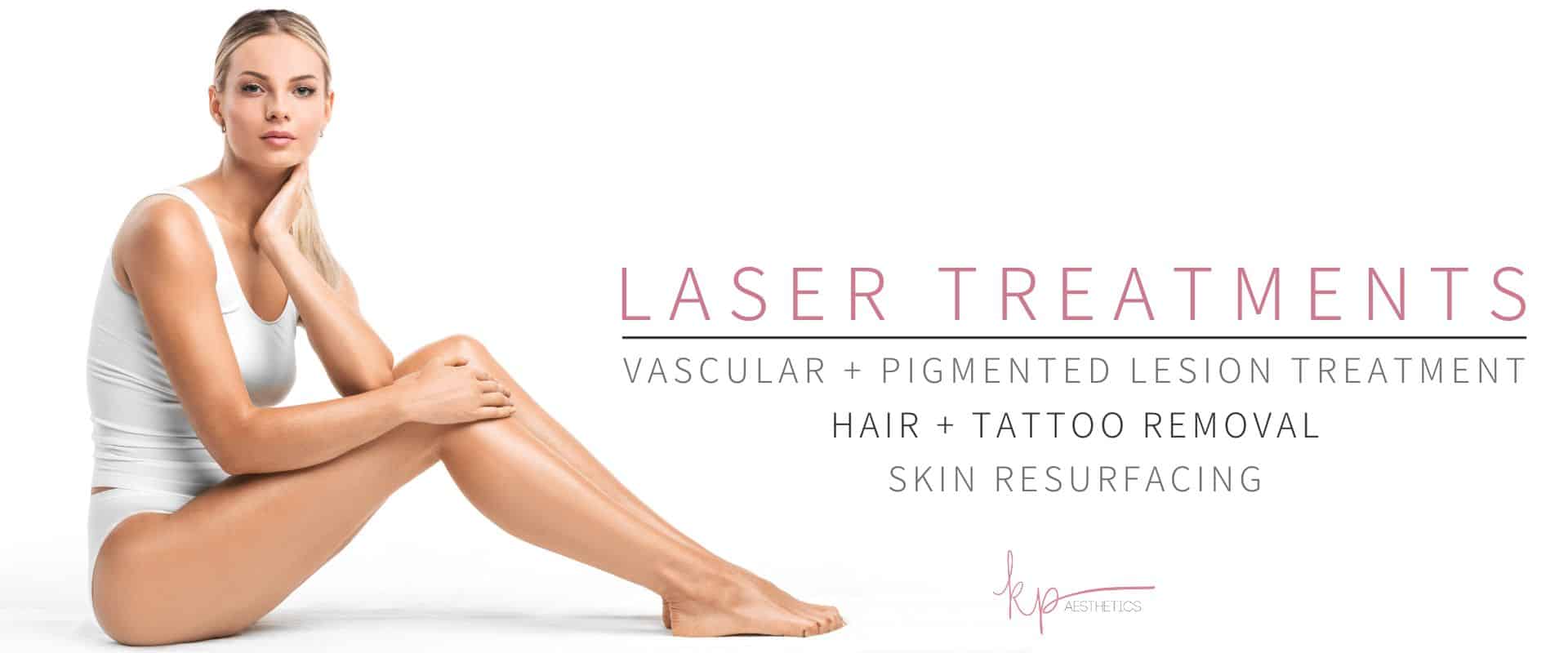 An attractive woman with flawless skin is promoting laser treatments available at KP Aesthetics in Newtown Square, PA.